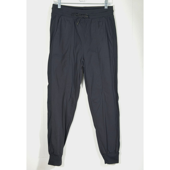 CRZ YOGA Striped Ruched Joggers Size Medium Pockets Black Athleisure Gorpcore - Picture 1 of 12